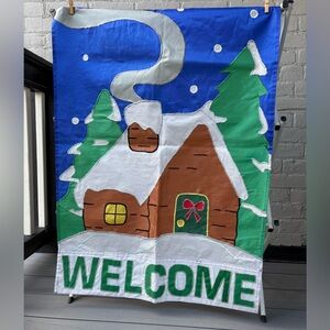 Gingerbread House Log Cabin Large Porch Art Flag Banner Yard Holiday 28" x 41"